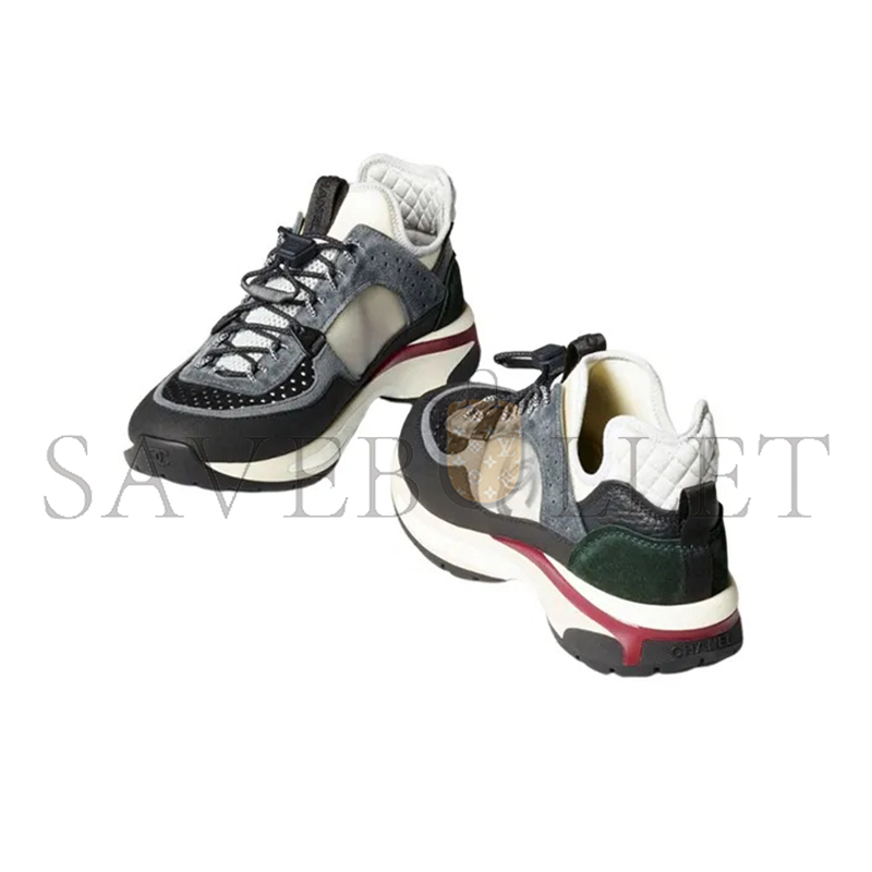 CHANEL SNEAKERS FABRIC, SUEDE CALFSKIN, MESH & FABRIC BLACK, DARK GRAY, WHITE & LIGHT GRAY G39488 Y56142 K4948